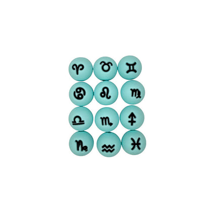 1 Set Silicone Focal Beads Twelve Constellation Symbol 15mm Round Shape 2