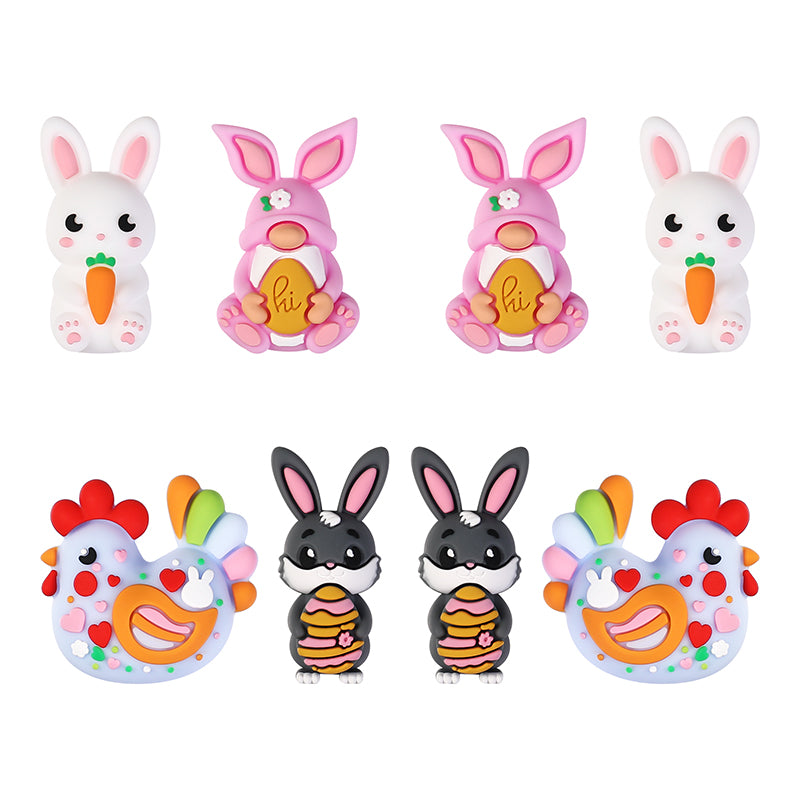 20Pcs Silicone 3D Focal Beads Easter Bunny Chick Holding Easter Egg 2