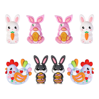 20Pcs Silicone 3D Focal Beads Easter Bunny Chick Holding Easter Egg 2