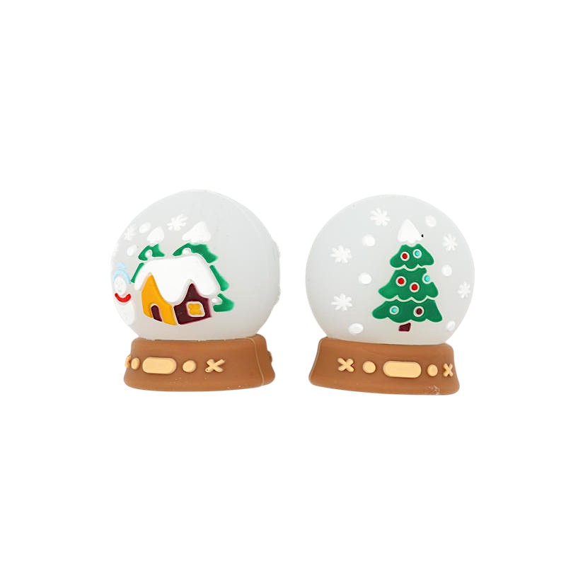 20Pcs Silicone 3D Focal Beads Christmas Crystal Ball Brown Base