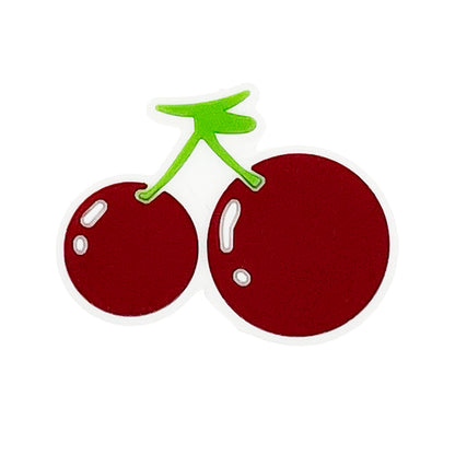 20pcs Silicone Focal Beads Cherry Pair with Stem and Leaf
