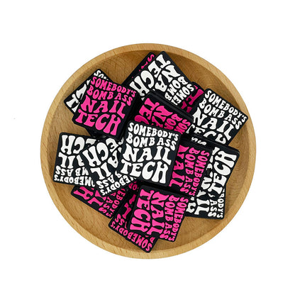 20pcs Silicone Focal Beads Square Letter with Raised Text 4
