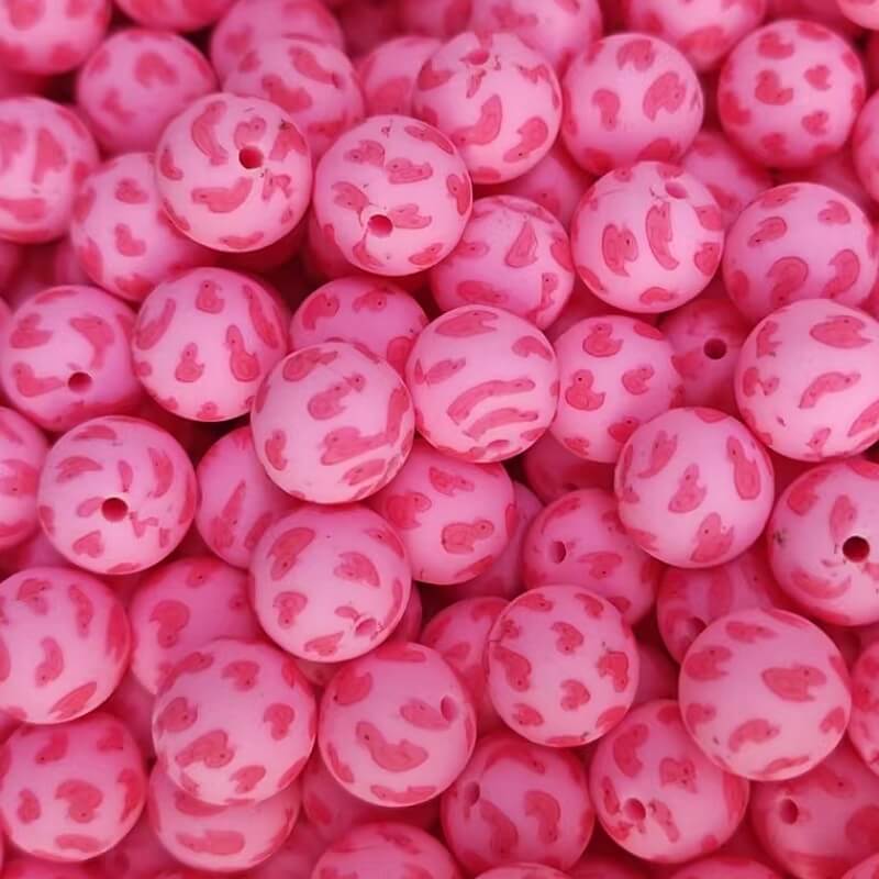 50pcs 15mm Cute Duck Print Silicone Beads Multi Base Design 2