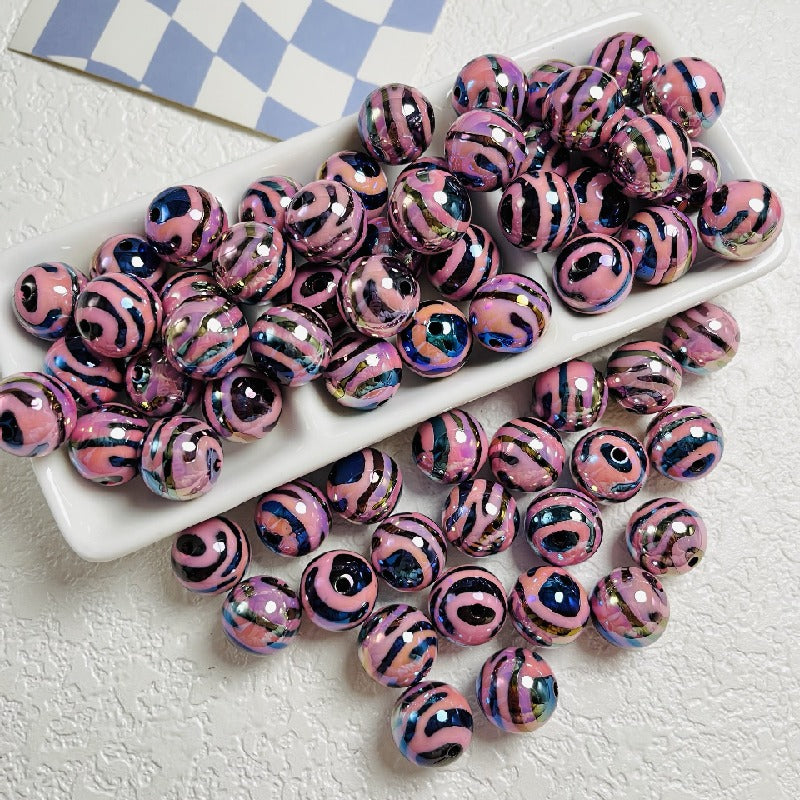 10pcs 16mm Zebra Stripe Round Acrylic Beads UV Finish 9