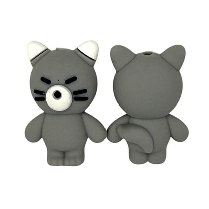 20Pcs Silicone 3D Focal Beads Grey Cat Front Facing
