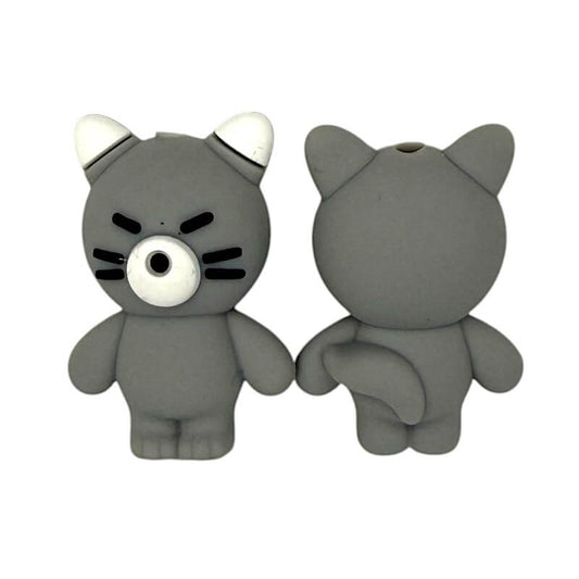 20Pcs Silicone 3D Focal Beads Grey Cat Front Facing