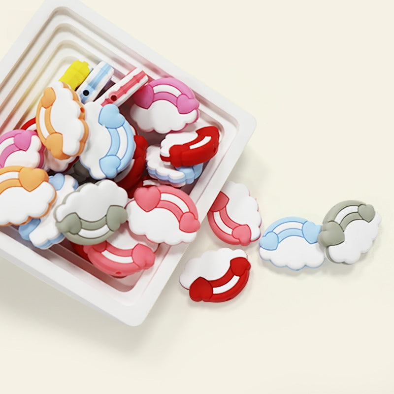 Silicone Focal Beads Cloud Rainbow Holding Heart Accents