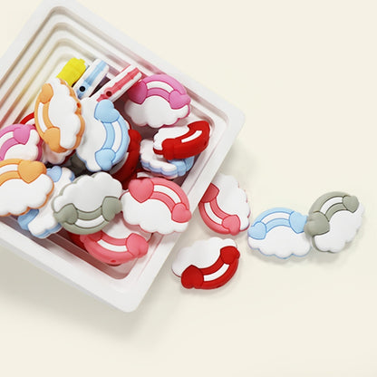 Silicone Focal Beads Cloud Rainbow Holding Heart Accents