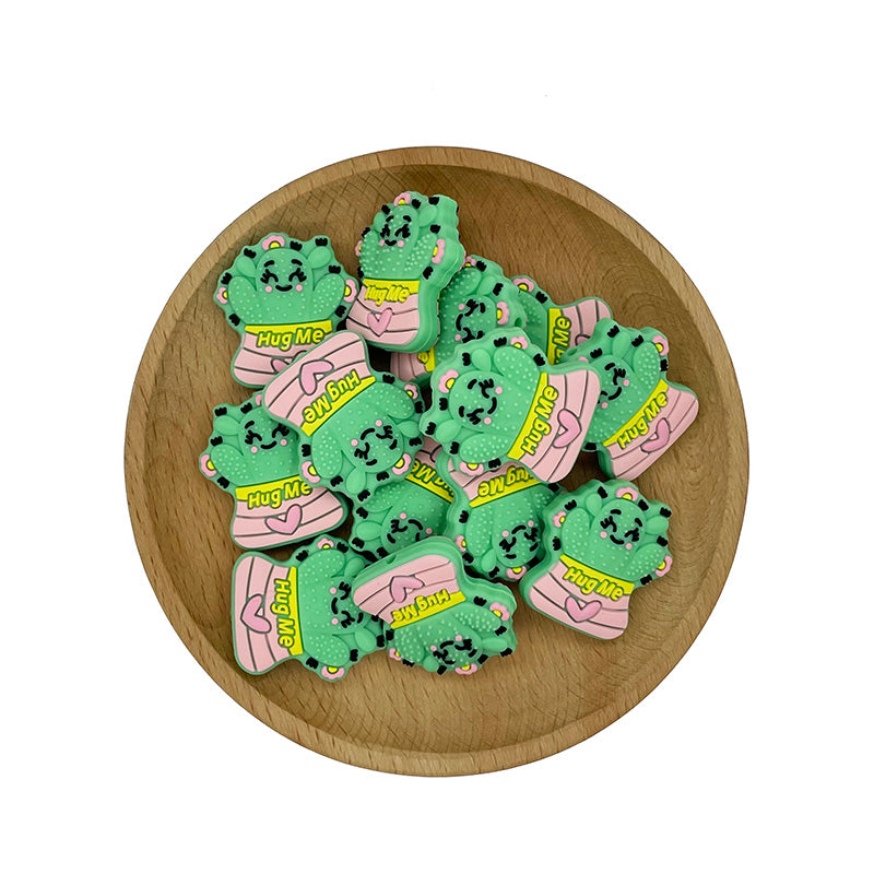 20pcs Silicone Focal Beads Cactus Hug Me Printed Text 2