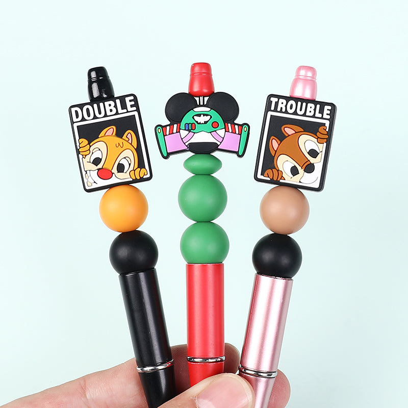 20Pcs Silicone Focal Beads Round Ear Mouse Character with Cowboy Hat and Space Helmet 9