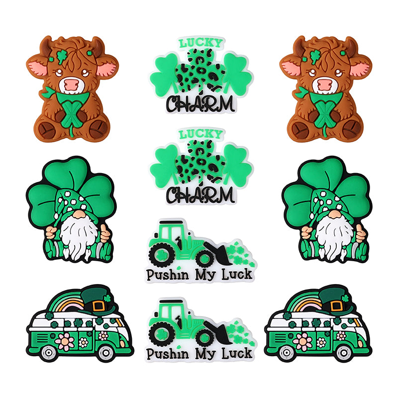 Silicone Focal Beads Saint Patrick Day Clover Highland Cattle Design 10