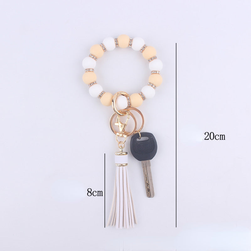 Tassel Silicone Bead Wristlet Keychain with Spacer Beads 5