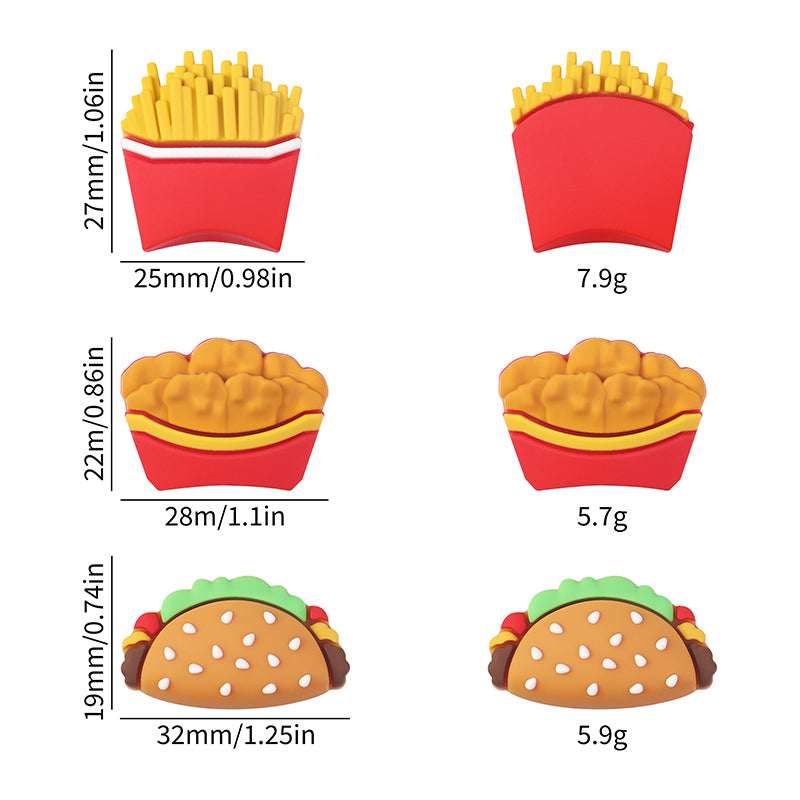 20Pcs Silicone 3D Focal Beads Fast Food Chicken Nuggets French Fries Taco 12