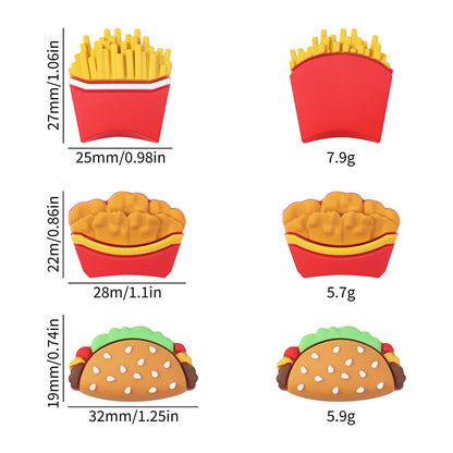 20Pcs Silicone 3D Focal Beads Fast Food Chicken Nuggets French Fries Taco 12