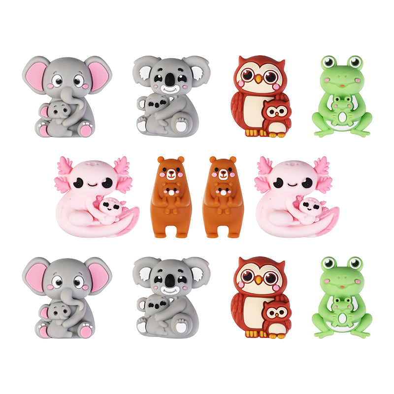 20Pcs Silicone 3D Focal Beads Mother Animals Holding Baby Detail