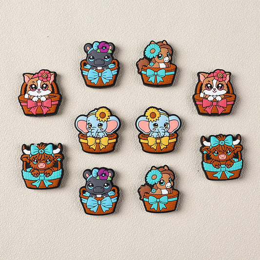 Silicone 3D Focal Beads Cartoon Basket Animals Sitting in Woven Basket