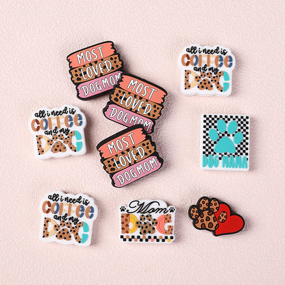 Silicone Focal Beads Leopard Dog Mom Series with Text and Paw Prints 7