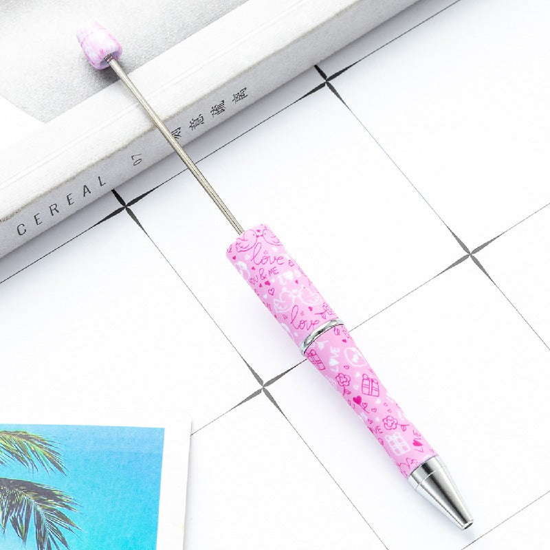Valentine's Day Heart Print Beadable Ballpoint Pens 14.4cm DIY 10