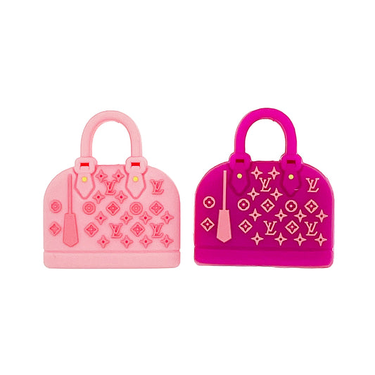 20pcs Silicone Focal Beads Pink Handbag Design with Pattern Detail