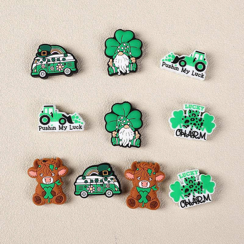 Silicone Focal Beads Saint Patrick Day Clover Highland Cattle Design 5