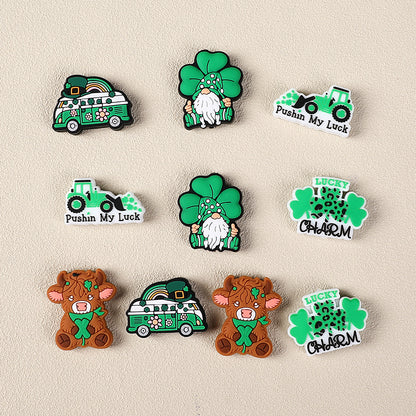 Silicone Focal Beads Saint Patrick Day Clover Highland Cattle Design 5