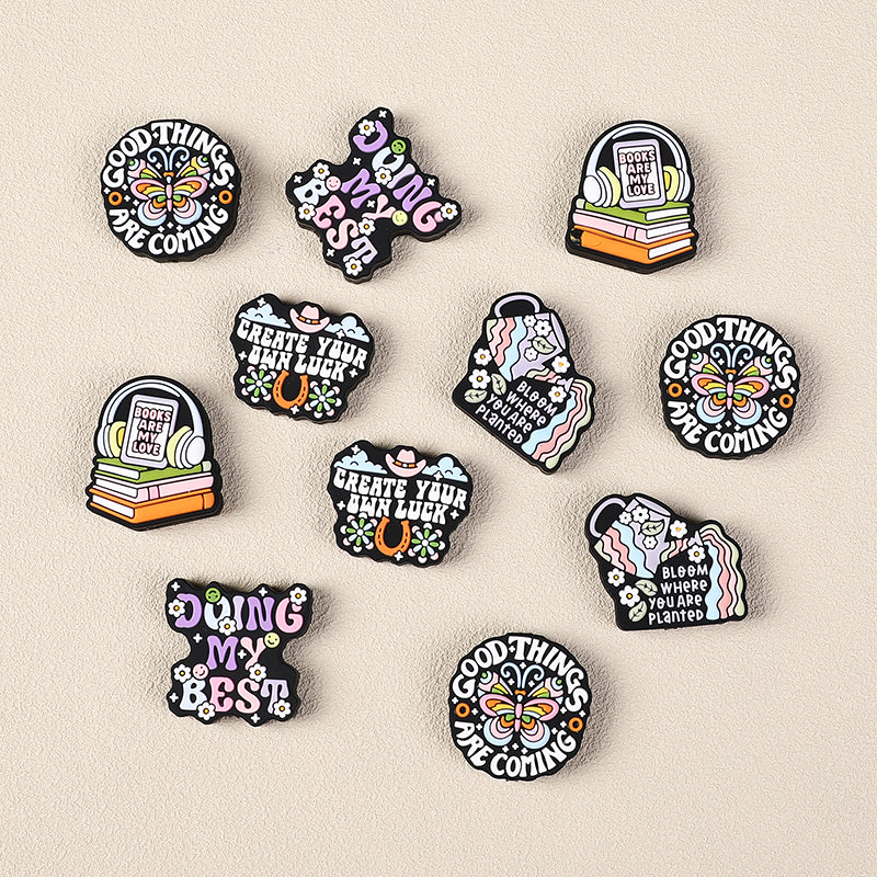 Silicone Focal Beads Retro Inspirational Letters with Colorful Text and Icons 4