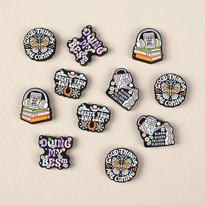 Silicone Focal Beads Retro Inspirational Letters with Colorful Text and Icons 4