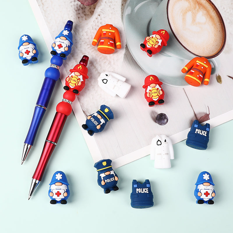 20Pcs Silicone 3D Focal Beads Doctor Police Firefighter Career Medical Theme 6