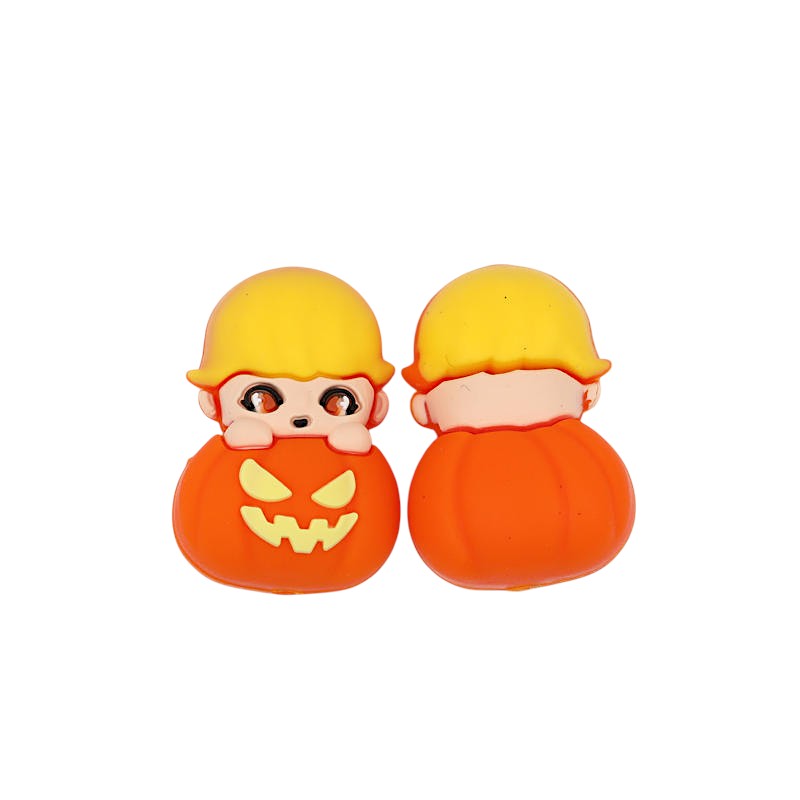 20Pcs Silicone 3D Focal Beads Halloween Pumpkin Dolls Front Facing