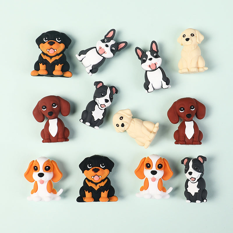 20Pcs Silicone 3D Focal Beads Cute Puppy Sitting Pose 3