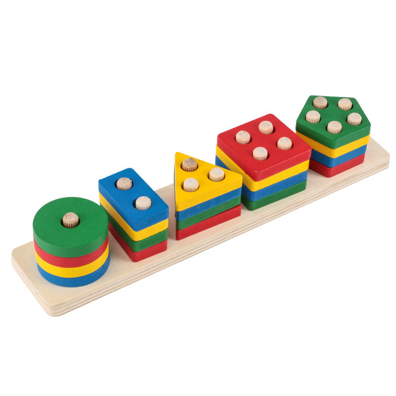 Wooden Montessori Toys Geometric Shape Paired Building Blocks 5