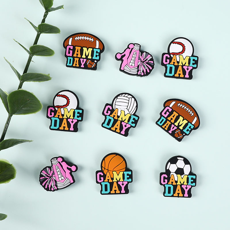 Silicone Focal Beads Ball Game Match Day Printed Text Design 6