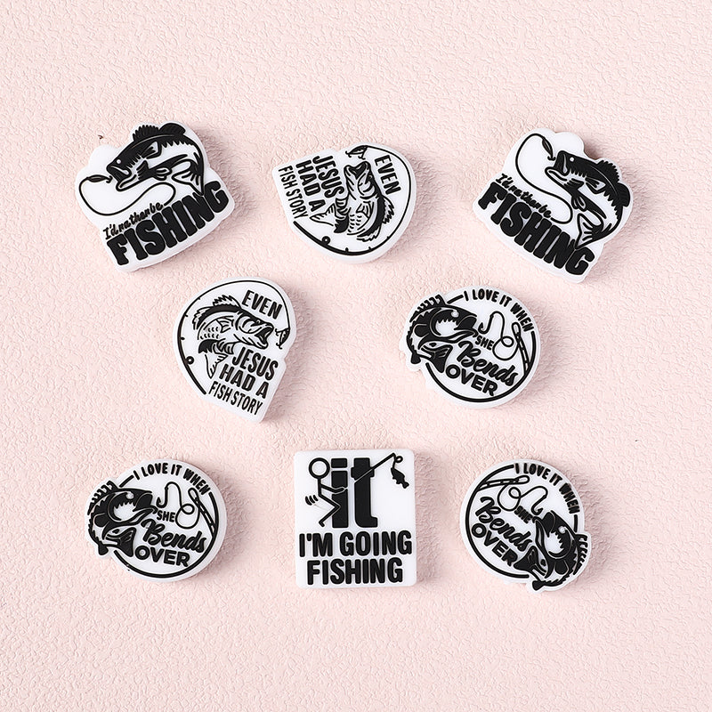 20Pcs Silicone Focal Beads Fishing Theme Printed Text Designs 3