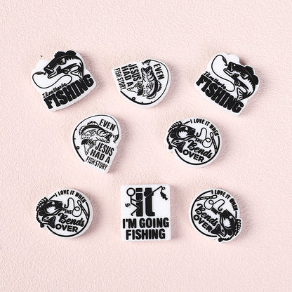 20Pcs Silicone Focal Beads Fishing Theme Printed Text Designs 3