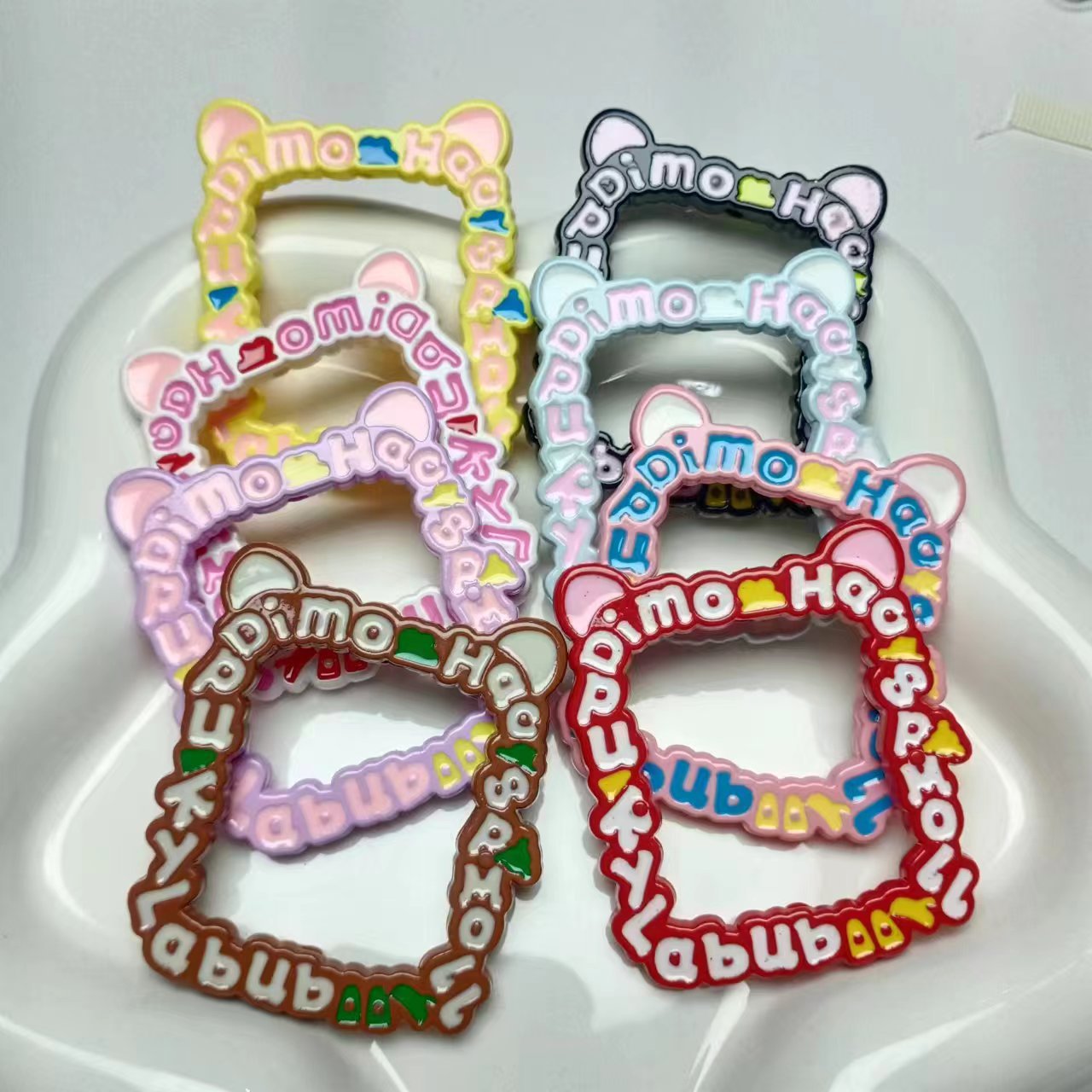 5Pcs 50x57mm Hand Painted Cat Photo Frame Acrylic Beads