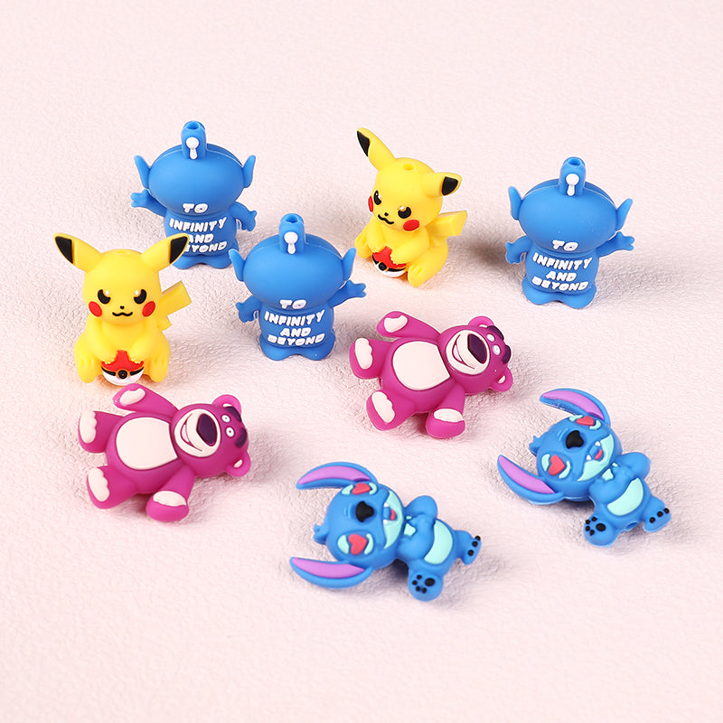 20Pcs Silicone 3D Focal Beads Yellow Mouse Round Cheeks Lightning Tail Blue Alien Character Large Ears Purple Bear Lying Pose 5