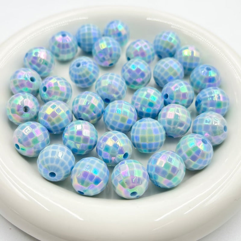 10pcs 16mm UV Finish Acrylic Plaid Round Beads DIY Bracelet Making 7