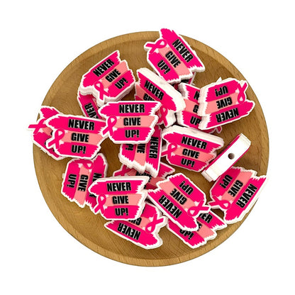 20pcs Silicone Focal Beads Never Give Up Ribbon Detail 2