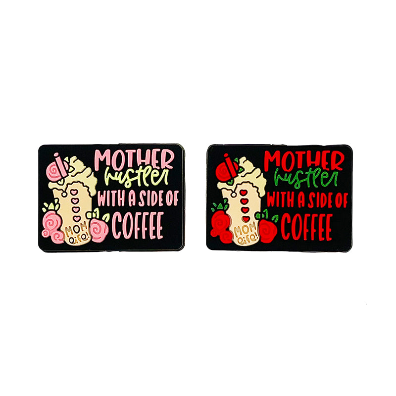 20pcs Silicone Focal Beads Mom Hustler Coffee Printed Text Design