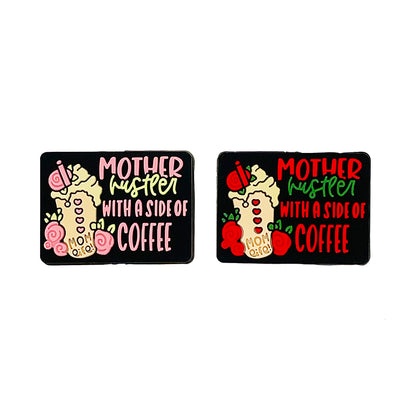 20pcs Silicone Focal Beads Mom Hustler Coffee Printed Text Design