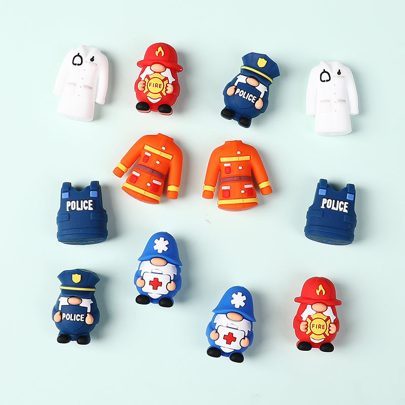 20Pcs Silicone 3D Focal Beads Doctor Police Firefighter Career Medical Theme 2