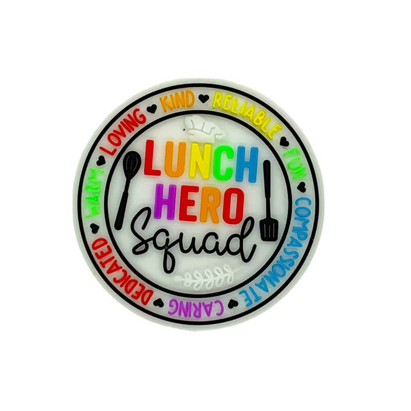 Large Silicone 3D Focal Beads Lunch Hero Squad Multiword Circle Design