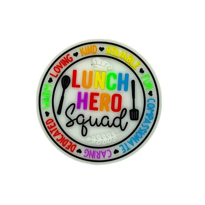 Large Silicone 3D Focal Beads Lunch Hero Squad Multiword Circle Design