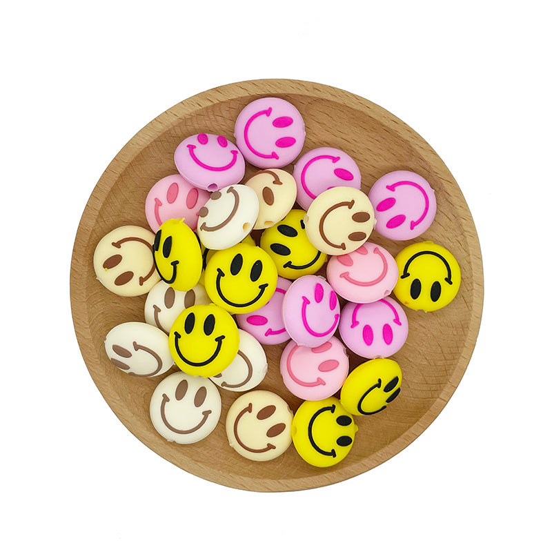 20pcs Silicone Focal Beads Smiling Face Round Shape 7