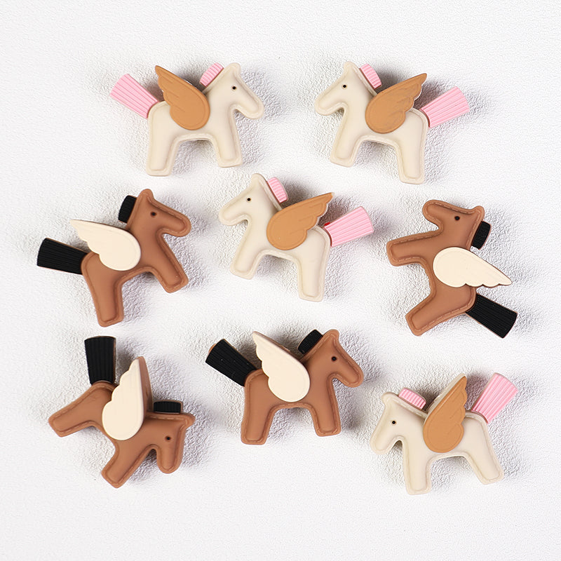 20Pcs Silicone 3D Focal Beads Flying Horse Brown Yellow Wings Tail