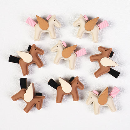 20Pcs Silicone 3D Focal Beads Flying Horse Brown Yellow Wings Tail