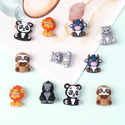 20Pcs Silicone 3D Focal Beads Panda Lion Sloth Animal Sitting Pose 3