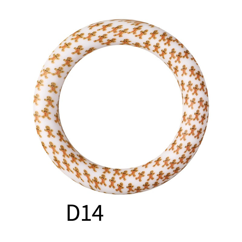 65mm Printed Silicone Beads Ring Shape Printed Design 20