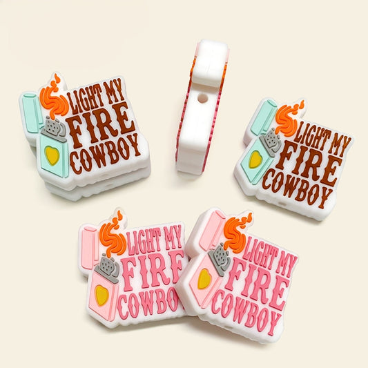 20Pcs Silicone Focal Beads Cartoon Lighter With Printed Text