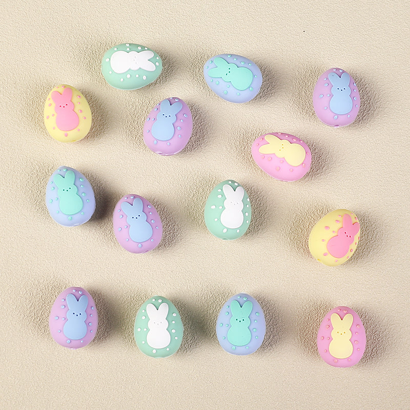 20Pcs Silicone 3D Focal Beads Easter Bunny Chick Holding Easter Egg 15
